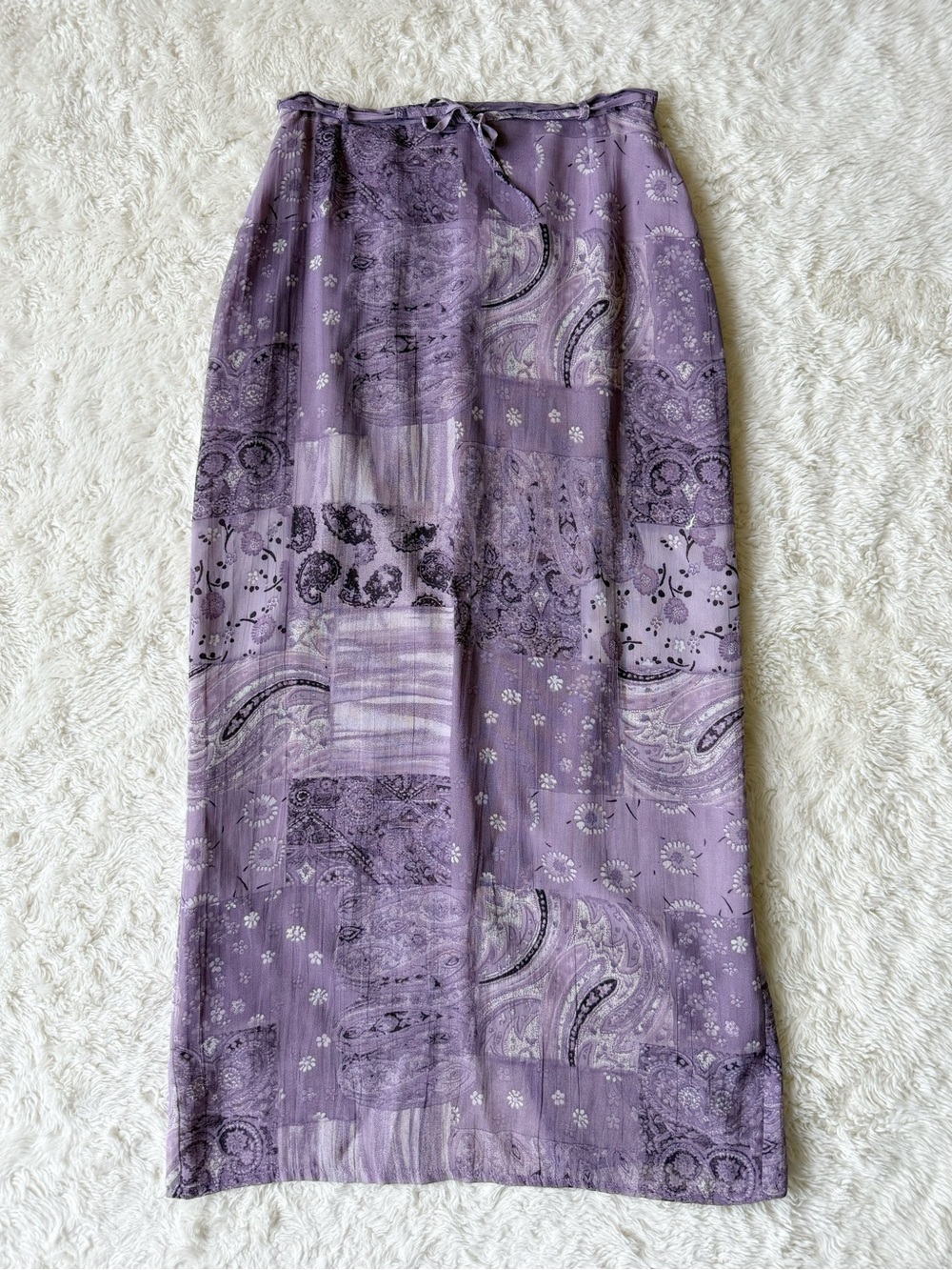 VTG Y2K 90s Purple Chiffon Paisley Patchwork Maxi Skirt SMALL Boho Romantic